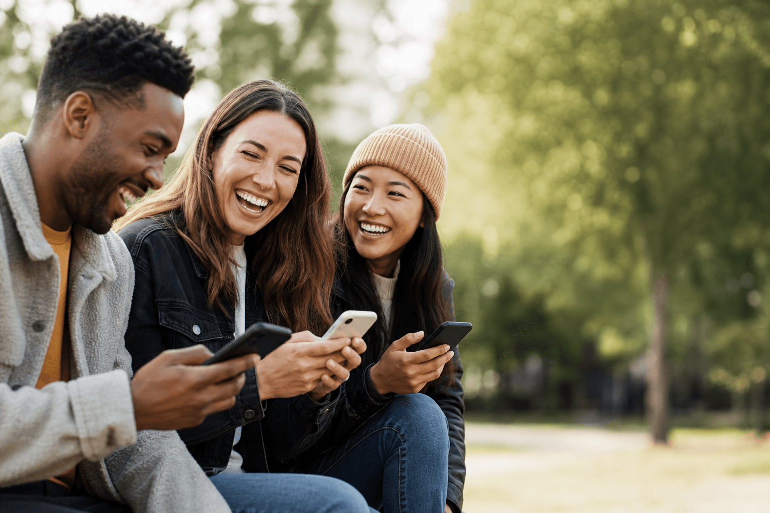 Friends using Buzzio group chat on their phones